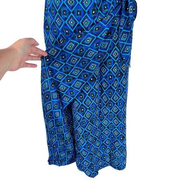 Spenser Jeremy 100% Silk Maxi Dress Blue Geometric Print Sleeveless Size 8 - Picture 5 of 7